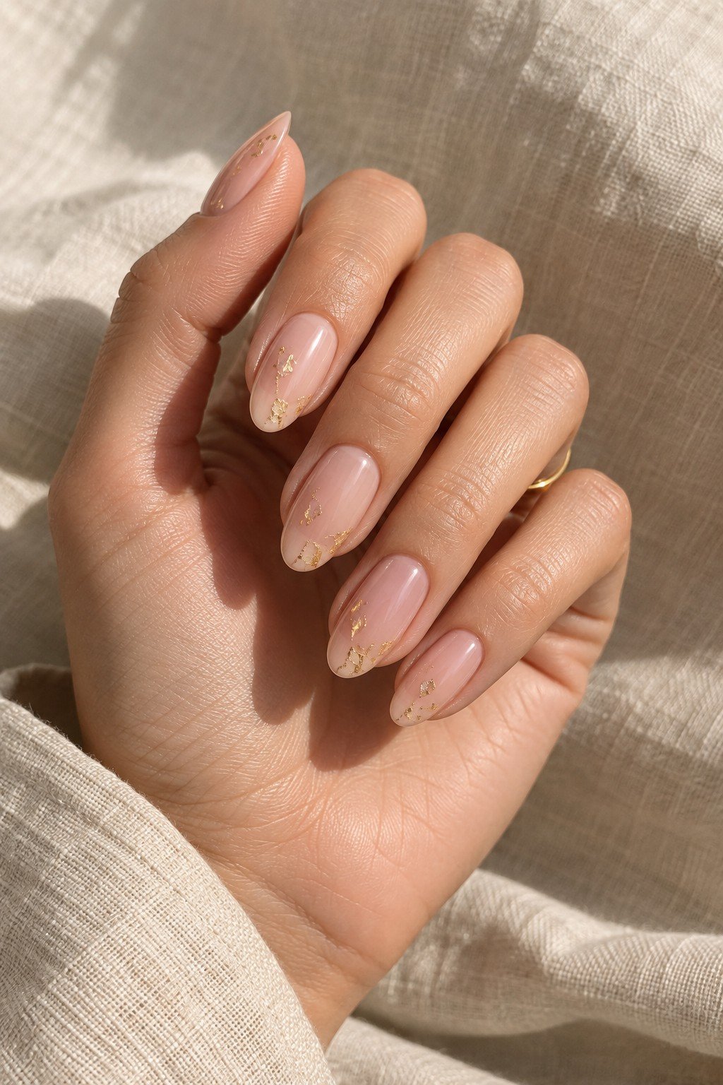 Blush pink nails with gold foil — nail inspiration