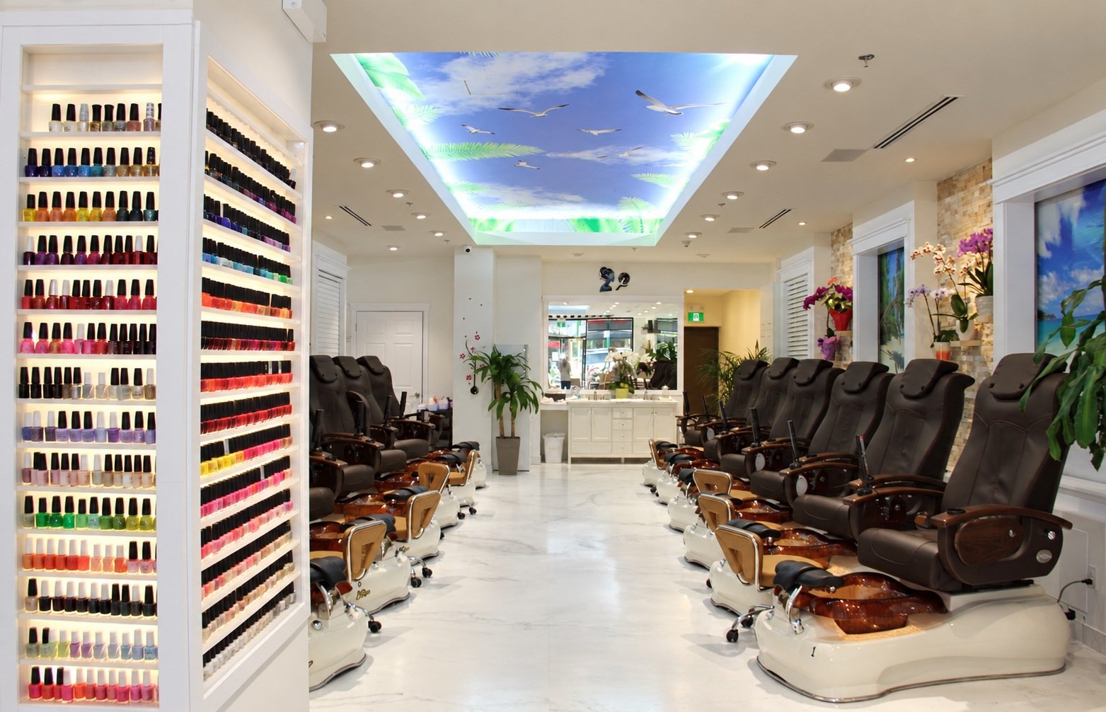 Pedicure chairs along the aisle at Stanley Nails Highgate
