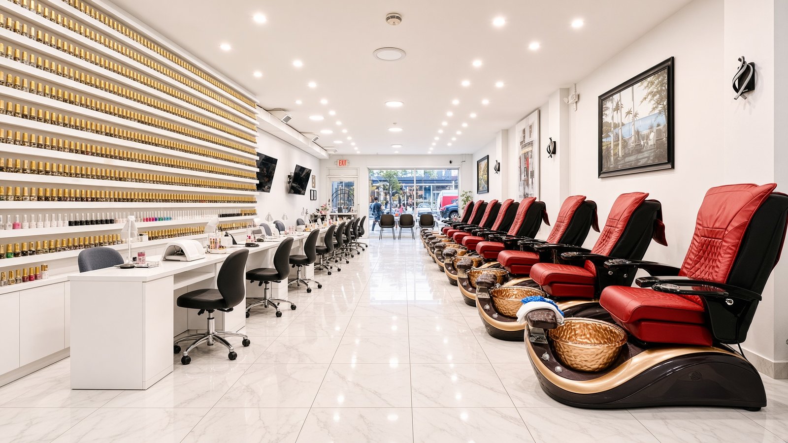 Manicure stations at Stanley Nails Vancouver